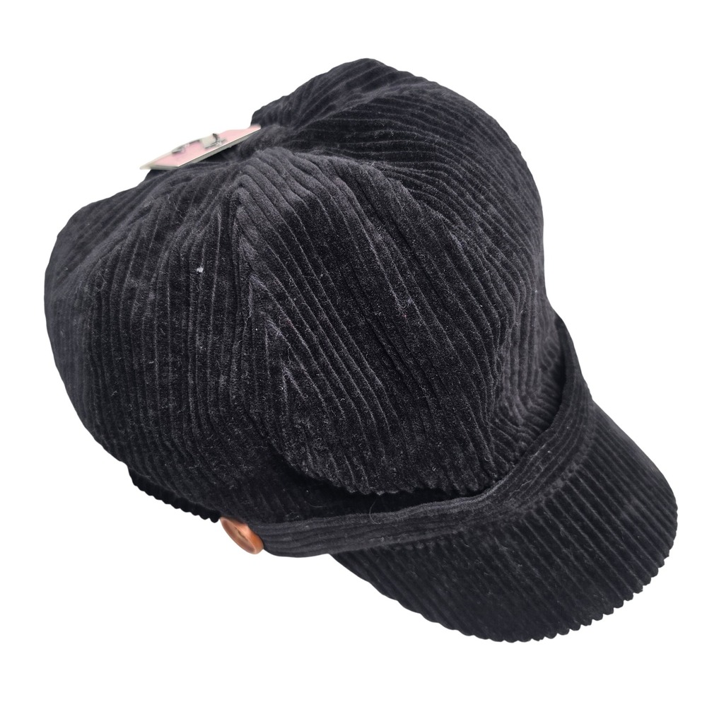 David and Young Hat Women OS Black Cabbie Corduroy Button Newsboy Cap FWCAB114